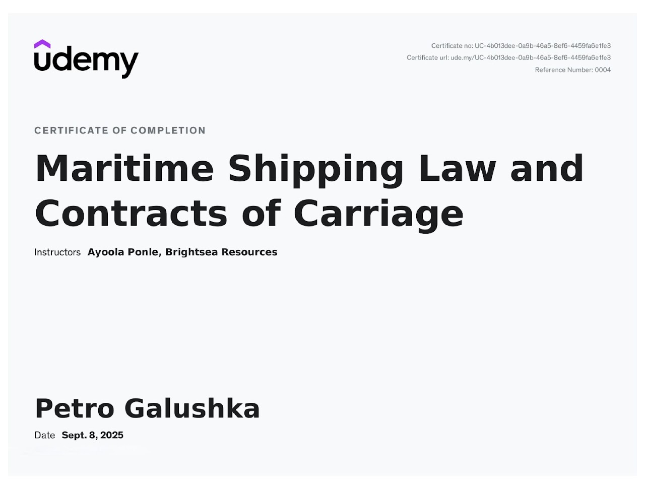 Maritime Shipping Law and Contracts of Carriage — Udemy